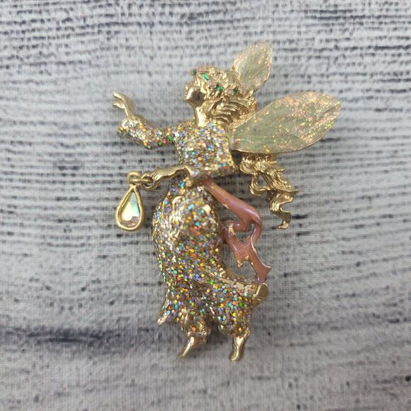 Kirks Folly Jewelry - Vintage Kirks Folly Fashion Glitter Enamel Flying Fairy Angel Brooch, Retired